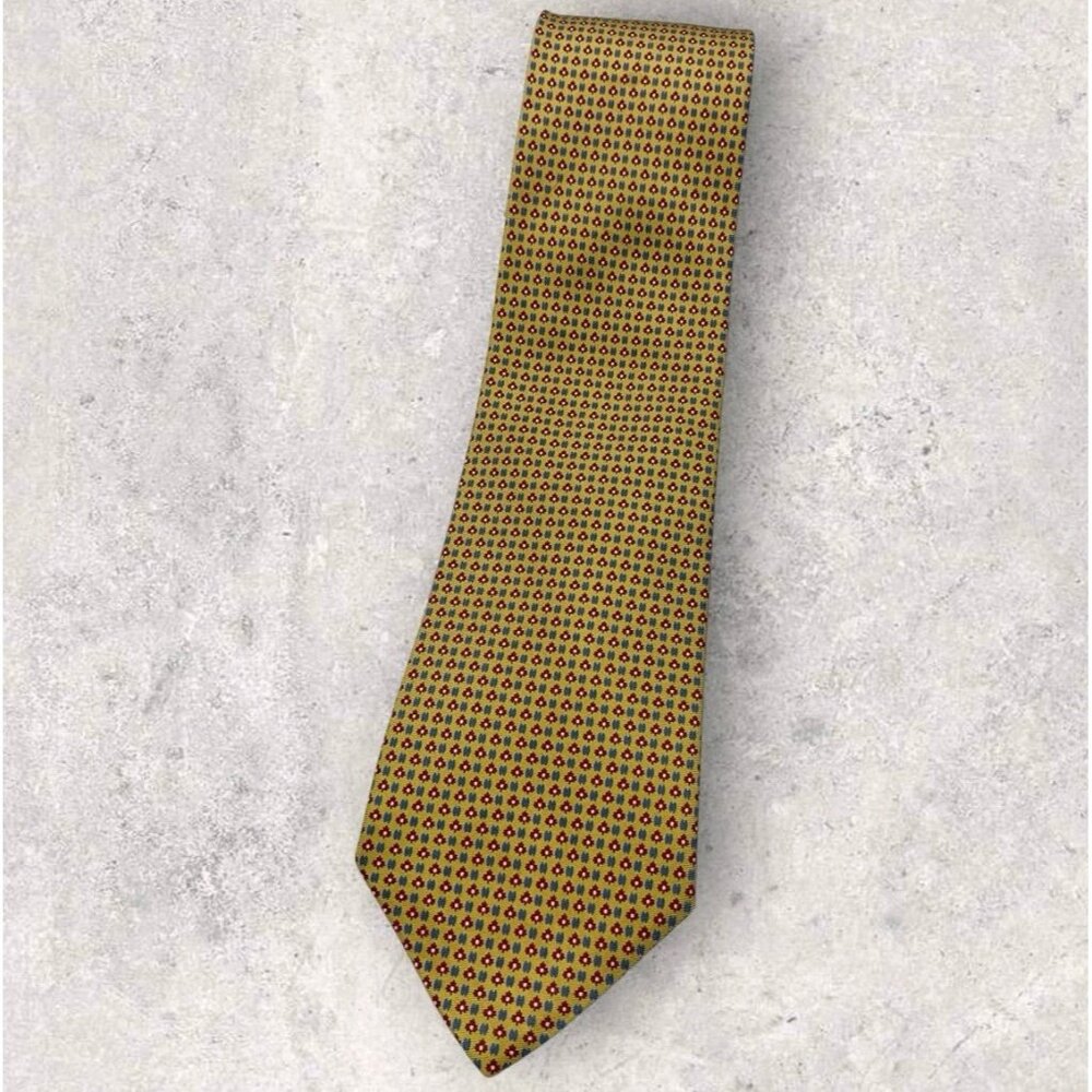 ETRO Silk Tie ITALY Yellow Burgundy Blue Geometric W:3.7" EUC